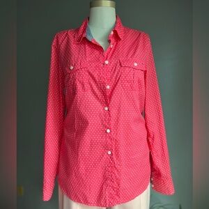 Tommy Hilfiger Polka Dot Button-Up Shirt Pink and White M